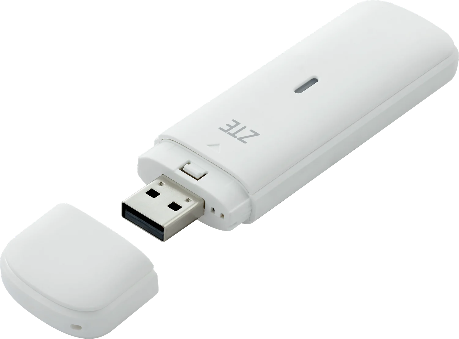 MF833V 数据卡斜视图，USB-A 接口与保护盖